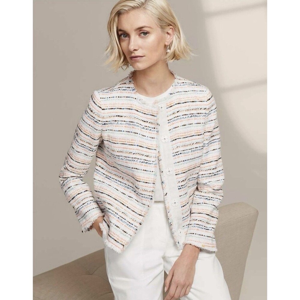 MINT Lafayette 148 New York Luxury Albano Striped Tweed Jacket Blazer Womens XL